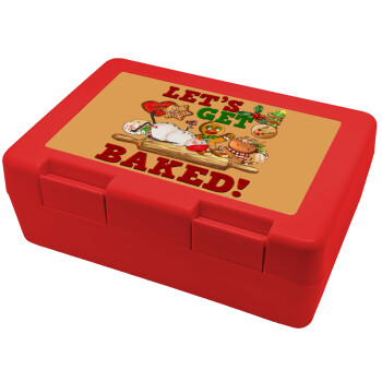 Let's get baked, Children's cookie container RED 185x128x65mm (BPA free plastic)
