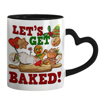 Let's get baked, Mug heart black handle, ceramic, 330ml