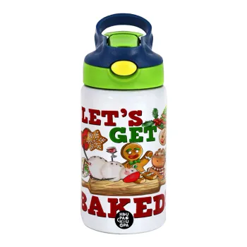 Let's get baked, Children's hot water bottle, stainless steel, with safety straw, green, blue (350ml)
