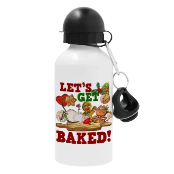 Let's get baked, Metal water bottle, White, aluminum 500ml