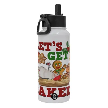 Let's get baked, Metal mug thermo White with Straw and Spout Lid (Stainless steel), double wall, 950ml