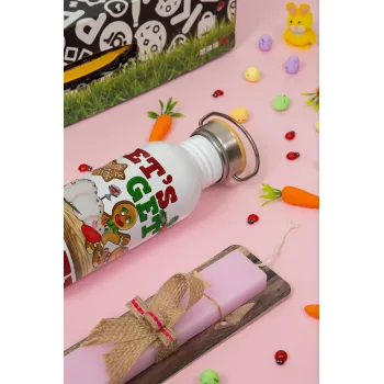 Let's get baked, Πασχαλινή Λαμπάδα με παγούρι μεταλλικό (620ml, stainless steel) & κερί αρωματικό πλακέ (30cm) (ΡΟΖ)