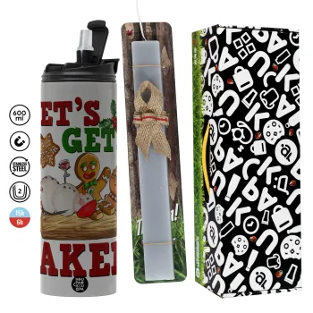Let's get baked, Πασχαλινή Λαμπάδα με Travel Tumbler θερμό (600ml, BPA free) & κερί αρωματικό πλακέ (30cm) (ΓΚΡΙ)