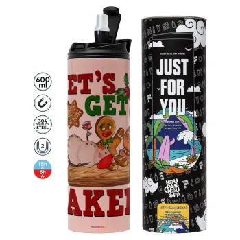 Let's get baked, Tumbler ποτήρι θερμό ΡΟΖ από ανοξείδωτο ατσάλι 600ml