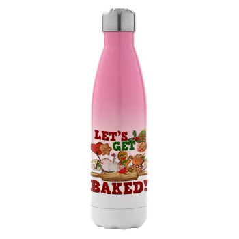 Let's get baked, Μεταλλικό παγούρι θερμός Ροζ/Λευκό (Stainless steel), διπλού τοιχώματος, 500ml