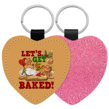 Let's get baked, Μπρελόκ PU δερμάτινο glitter καρδιά ΡΟΖ