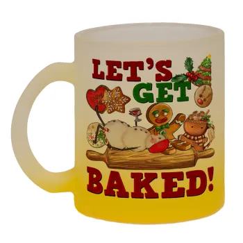 Let's get baked, Κούπα γυάλινη δίχρωμη με βάση το κίτρινο ματ, 330ml