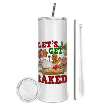 Let's get baked, Tumbler ποτήρι θερμό από ανοξείδωτο ατσάλι 600ml, με μεταλλικό καλαμάκι & βούρτσα καθαρισμού