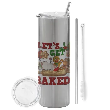 Let's get baked, Tumbler ποτήρι θερμό Ασημένιο από ανοξείδωτο ατσάλι 600ml, με μεταλλικό καλαμάκι & βούρτσα καθαρισμού