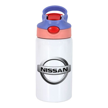 nissan, Children's hot water bottle, stainless steel, with safety straw, pink/purple (350ml)