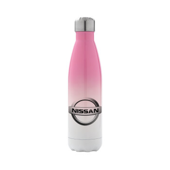 nissan, Μεταλλικό παγούρι θερμός Ροζ/Λευκό (Stainless steel), διπλού τοιχώματος, 500ml