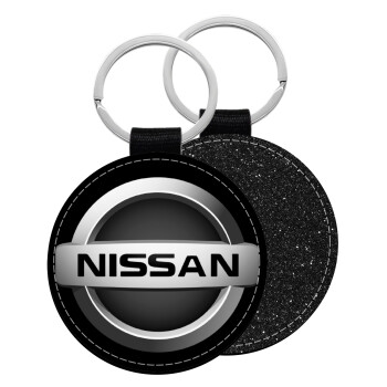 nissan, Μπρελόκ Δερματίνη, στρογγυλό ΜΑΥΡΟ (5cm)