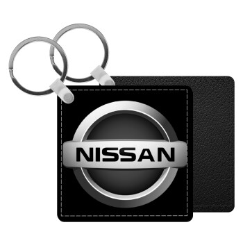 nissan, Μπρελόκ Δερματίνη, τετράγωνο ΜΑΥΡΟ (5x5cm)