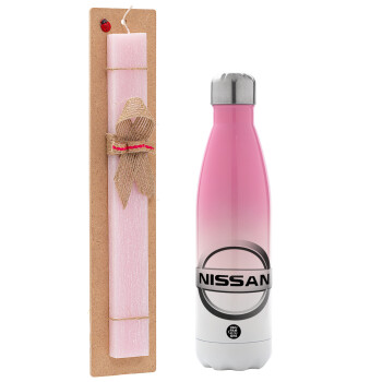 nissan, Πασχαλινό Σετ, Μεταλλικό παγούρι θερμός Ροζ/Λευκό (Stainless steel), διπλού τοιχώματος, 500ml & πασχαλινή λαμπάδα αρωματική πλακέ (30cm) (ΡΟΖ)
