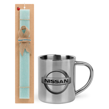 nissan, Easter Set, metallic thermal cup (300ml) & aromatic flat Easter candle (30cm) (TURQUOISE)