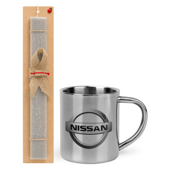 nissan, Easter Set, metallic thermal cup (300ml) & Easter aromatic flat candle (30cm) (GRAY)