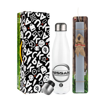 nissan, Easter candle, metallic white thermos bottle (500ml) & aromatic flat candle (30cm) (GRAY)