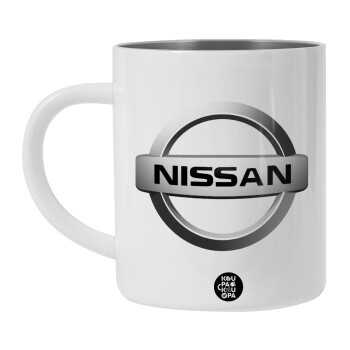 nissan, Λευκή Ανοξείδωτη Μεταλλική Κούπα 450ml - Διπλού Τοιχώματος 