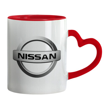 nissan, Κούπα καρδιά χερούλι κόκκινη, κεραμική, 330ml