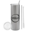 Tumbler stainless steel Silver 600ml, with metal straw & cleaning brush