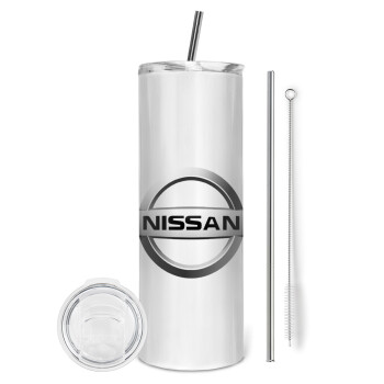 nissan, Eco friendly ποτήρι θερμό (tumbler) από ανοξείδωτο ατσάλι 600ml, με μεταλλικό καλαμάκι & βούρτσα καθαρισμού