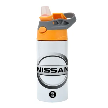 nissan, Παιδικό παγούρι θερμό, ανοξείδωτο, με καλαμάκι ασφαλείας, Πορτοκαλί/Γκρι (360ml) BPA-FREE