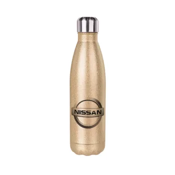 nissan, Glitter gold stainless steel thermos bottle, double-walled, 500ml