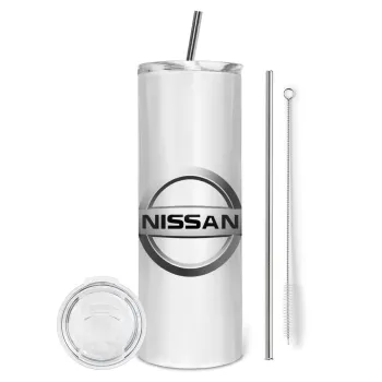 nissan, Tumbler ποτήρι θερμό από ανοξείδωτο ατσάλι 600ml, με μεταλλικό καλαμάκι & βούρτσα καθαρισμού