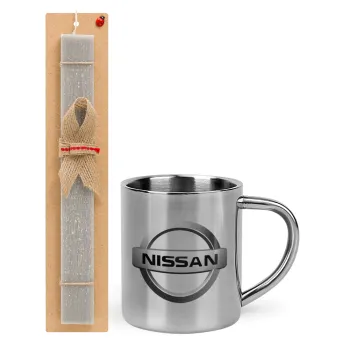 nissan, Easter Set, metallic thermal cup (300ml) & Easter aromatic flat candle (30cm) (GRAY)