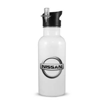 nissan, Παγούρι νερού Λευκό με καλαμάκι, ανοξείδωτο ατσάλι 600ml