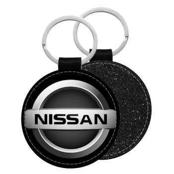 nissan, Μπρελόκ Δερματίνη, στρογγυλό ΜΑΥΡΟ (5cm)