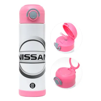 nissan, Children's hot water bottle, stainless steel, with safety straw, PINK (500ml)