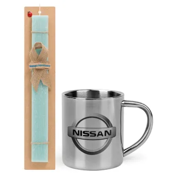 nissan, Easter Set, metallic thermal cup (300ml) & aromatic flat Easter candle (30cm) (TURQUOISE)