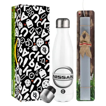 nissan, Easter candle, metallic white thermos bottle (500ml) & aromatic flat candle (30cm) (GRAY)