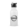 White water bottle with straw, stainless steel 600ml
