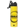 Metallic water bottle with safety lid, 850ml aluminum