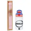 Easter Set, Children's thermal stainless steel water bottle with safety straw, pink/purple (350ml) & Easter scented flat candle (30cm) (PINK)