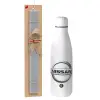 Easter Set, metallic stainless thermos bottle (500ml) & scented flat Easter candle (30cm) (GRAY)
