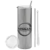 Tumbler stainless steel Silver 600ml, with metal straw & cleaning brush