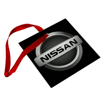 nissan, Christmas ornament, glass square ornament 9x9cm