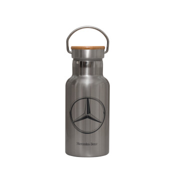 mercedes, Stainless steel metallic thermos flask, silver with a bamboo lid, double-walled, 350ml.