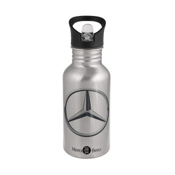 mercedes, Water bottle Silver with straw, stainless steel 500ml