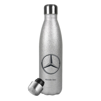 mercedes, Metallic Glitter Silver Thermos Flask (Stainless steel), double-walled, 500ml