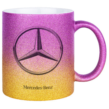 mercedes, Κούπα Χρυσή/Ροζ Glitter, κεραμική, 330ml
