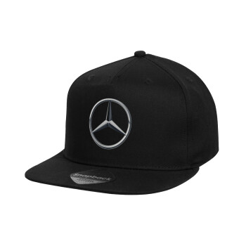 mercedes, Καπέλο παιδικό Flat Snapback, Μαύρο (100% ΒΑΜΒΑΚΕΡΟ, ΠΑΙΔΙΚΟ, UNISEX, ONE SIZE)