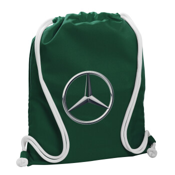 mercedes, Τσάντα πλάτης πουγκί GYMBAG BOTTLE GREEN, με τσέπη (40x48cm) & χονδρά λευκά κορδόνια