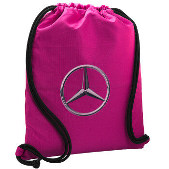 mercedes, Τσάντα πλάτης πουγκί GYMBAG Φούξια, με τσέπη (40x48cm) & χονδρά κορδόνια