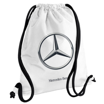 mercedes, Backpack pouch GYMBAG white, with pocket (40x48cm) & thick cords