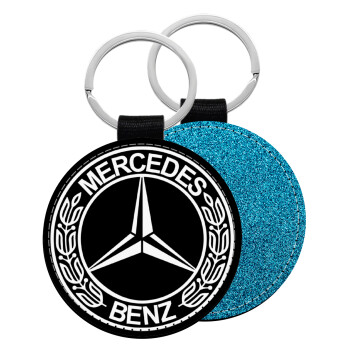 mercedes, Μπρελόκ Δερματίνη, στρογγυλό ΜΠΛΕ (5cm)