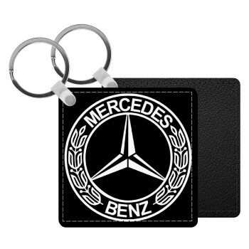 mercedes, Μπρελόκ Δερματίνη, τετράγωνο ΜΑΥΡΟ (5x5cm)